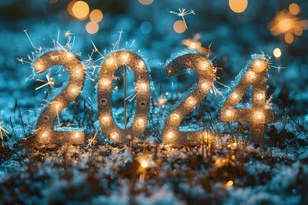 Happy New Year background with bokeh lights. Happy New Year concept.の素材