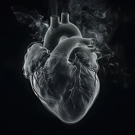 Human heart made of smoke on a black background. 3d illustrationの素材