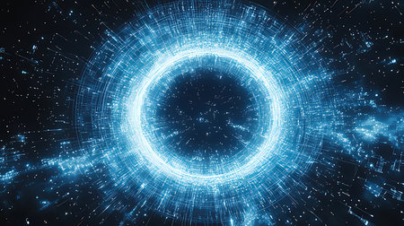 Glowing circle with particles and lines. 3d rendering, 3d illustration.の素材