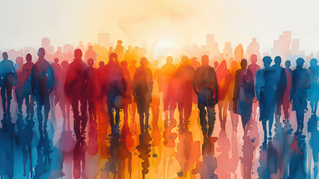 Silhouettes of people walking in the city. 3D renderingの素材
