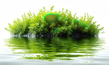 Green plant in water on white background. 3d render illustration.の素材