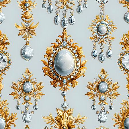 Seamless pattern with precious stones. Hand drawn watercolor illustration.の素材