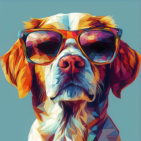 Colorful portrait of a dog with glasses. Vector illustration of a dog.の素材