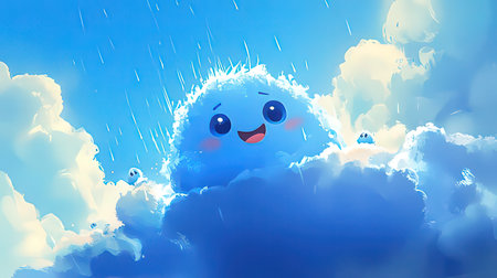 Illustration of a cute kawaii snowman in the cloudsの素材