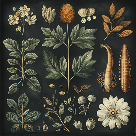 Set of hand drawn botanical elements on chalkboard. Vector illustration.の素材