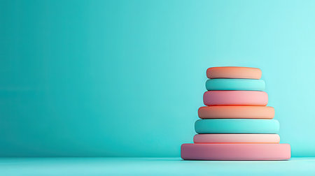 3d rendering stack of pyramid podium on blue background for product displayの素材