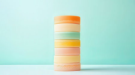 stack of cosmetic creams on pastel blue background with copy spaceの素材