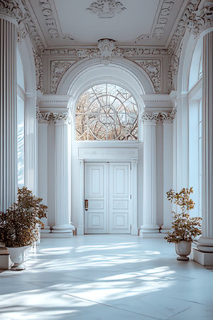 Luxury interior design of a classic white hall with columns.の素材