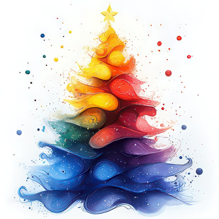 Christmas tree made of watercolor splashes. Watercolor illustration.の素材