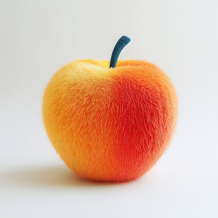 Fur apple isolated on white background. 3d illustration. Minimal style.の素材