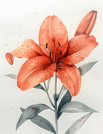 Orange lily flower on a white background. Watercolor illustration.の素材