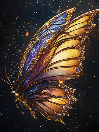 Beautiful butterfly on the background of the night sky with stars.の素材