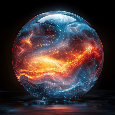 abstract sphere with glowing lines on black background, 3d illustrationの素材