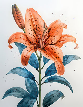 Bright orange lily on a white background. Watercolor illustration.の素材