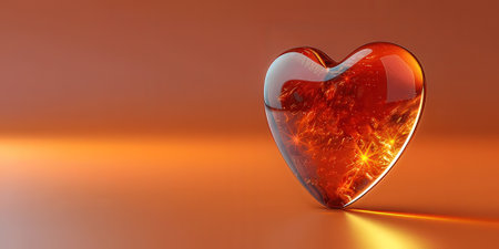 3d illustration of red heart on orange background. Valentine's day conceptの素材