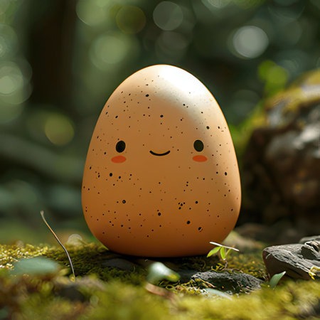 Easter egg with smiley face in the forest. 3d illustrationの素材