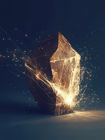 Abstract 3d rendering of electric glowing cube with lines and particles.の素材