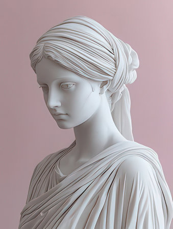 Statue of the Greek goddess Aphrodite on a pink backgroundの素材