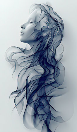 Beautiful woman with long hair in smoke. 3D illustration.の素材