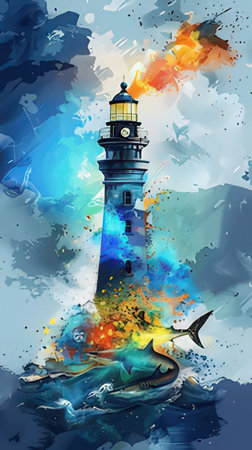 Lighthouse in watercolor style. Digital painting. Vector illustration.の素材