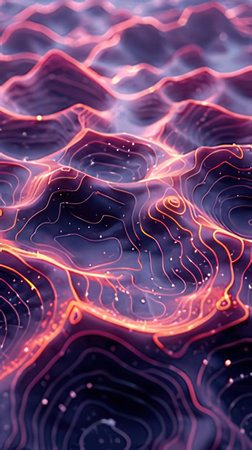 3d rendering of abstract wavy surface with glowing particles. Computer generated abstract backgroundの素材