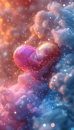 Digital illustration of heart in color background. 3D renderingの素材