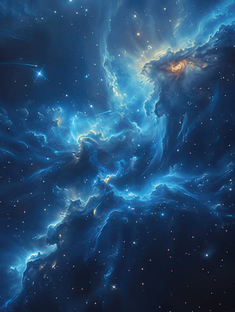 Abstract blue background with stars and nebula. Fantasy fractal texture. Digital art. 3D rendering.の素材