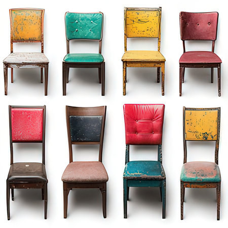 Collection of vintage chairs isolated on white background, clipping path included.の素材