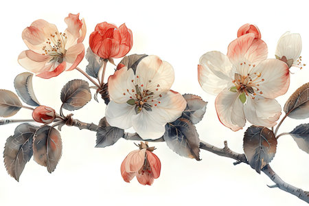 Beautiful cherry blossom branch isolated on white background. Watercolor paintingの素材