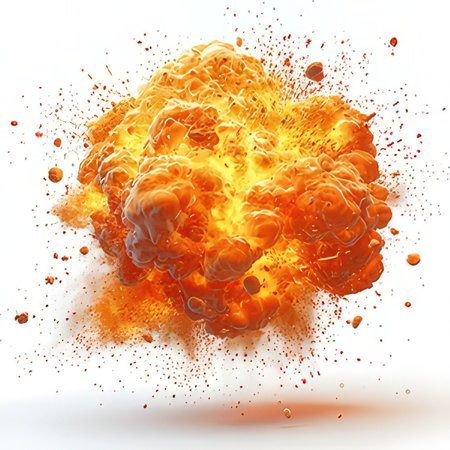 Fiery explosion on a white background. 3d rendering, 3d illustration.の素材