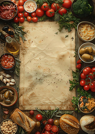 Food ingredients for cooking on rustic wooden background. Top view.の素材