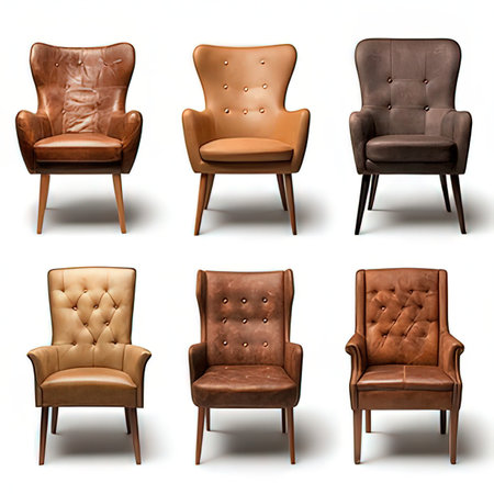 Collection of leather armchairs isolated on white background. 3d renderの素材