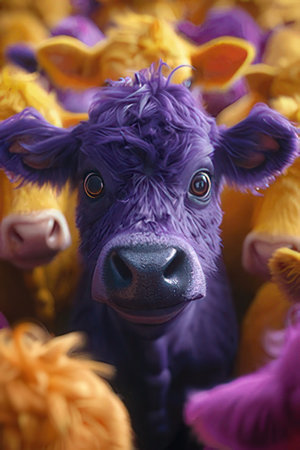 Close up of a cow's head with a vibrant backgroundの素材