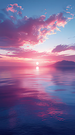 Beautiful sunset over the sea. 3d rendering toned imageの素材