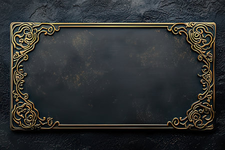 Vintage blackboard with golden ornament. Template for design. Top viewの素材