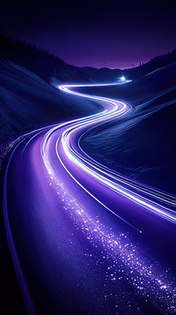 Car light trails on the road. Long exposure photo taken at night.の素材