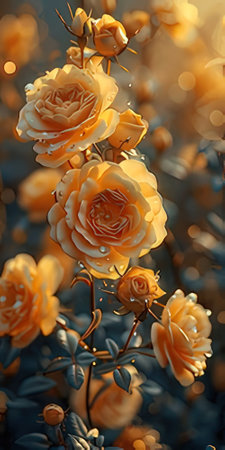 Beautiful yellow roses in the garden. Vintage style toned pictureの素材