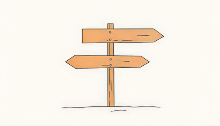 Wooden signpost on a white background. Hand drawn illustration.の素材