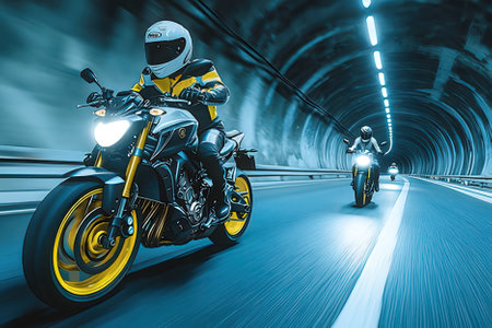 Motorcycle on the road with motion blur background. 3d rendering.の素材