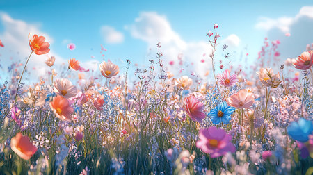 Colorful meadow with wildflowers. Beautiful nature scene.の素材
