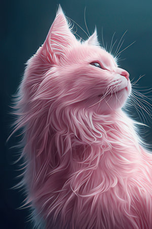 Portrait of a beautiful cat with pink fur on a dark backgroundの素材