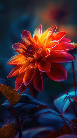 Orange dahlia flower on the dark background. Close up.の素材