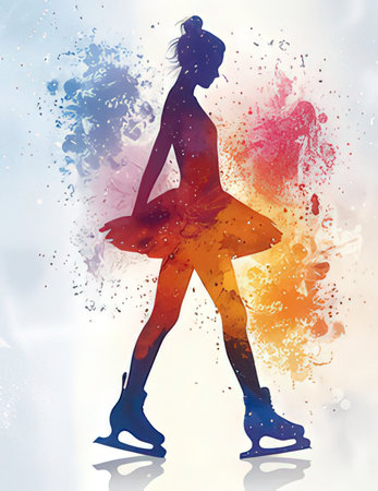Silhouette of ice skater. Watercolor painting illustration.の素材