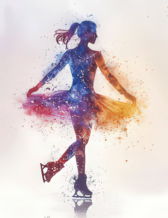 Beautiful girl figure skater on ice. Watercolor illustration.の素材