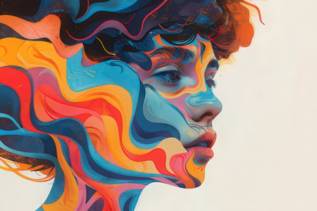 Portrait of a beautiful woman with colorful hair and make-upのeditorial素材