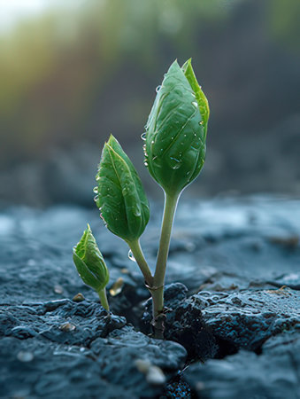 Green seedling growing from the ground, new life and nature conceptの素材