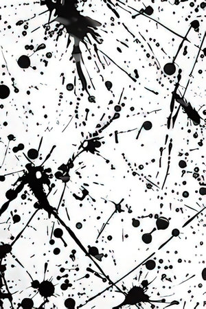 Abstract black and white paint splashes on a white background. Close up.の素材
