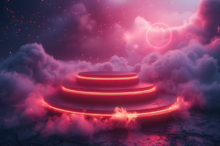 abstract scene with neon light on dark background, 3d renderの素材