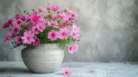 Cosmos flowers in a vase on a light background. Selective focus.の素材