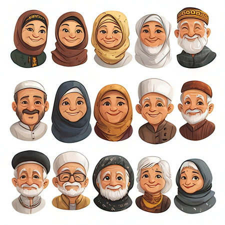 Cartoon muslim people. Vector set of muslim people.の素材